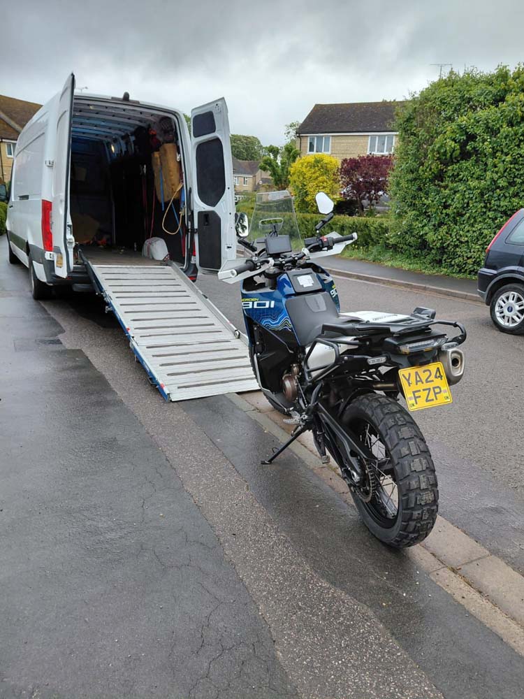 motorcycle collection and delivery a classic bike - loading ready to go