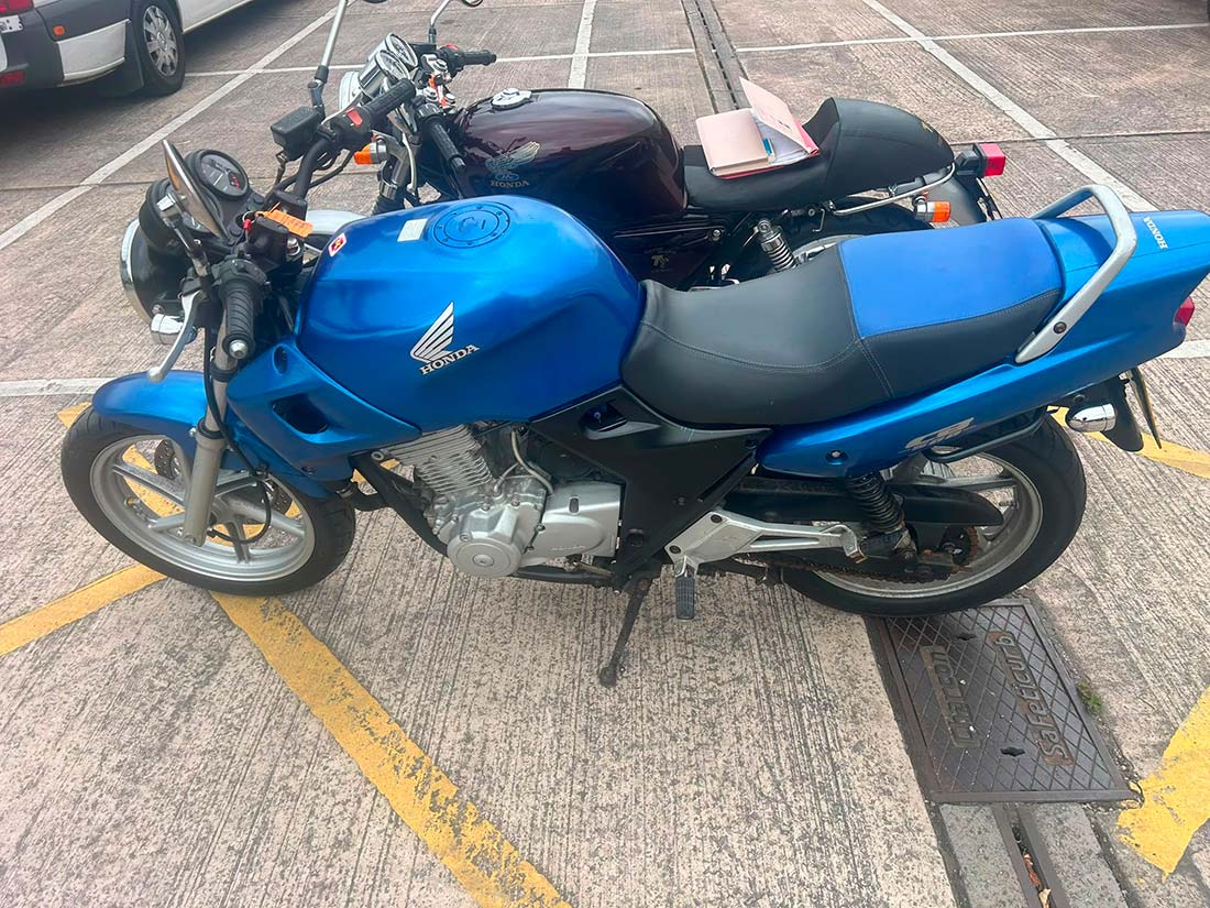 Honda GB500TT and Honda CB500 secured for transport from Cheshire to Rotherham